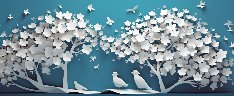 白色植物树枝小鸟立体剪纸背景图,插画/手绘图,插画/手绘图库,插画/手绘图下载,插画/手绘